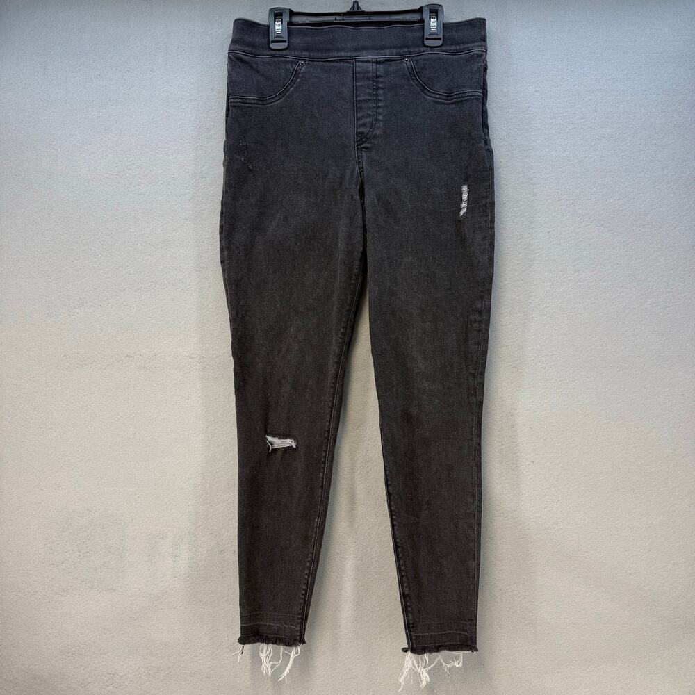 Spanx Jeans Women's M Black Skinny Distressed Raw Hem Preppy Goth Skater